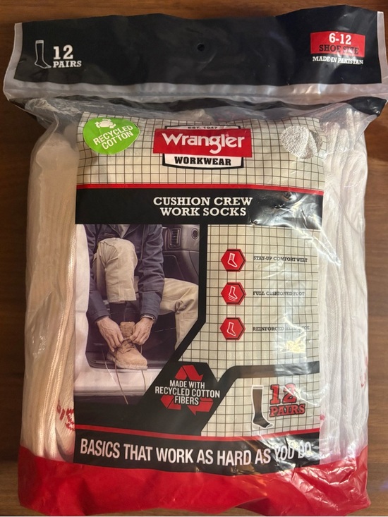 Wrangler Other - Wrangler White Cushion Crew Work Socks - 12 Pack